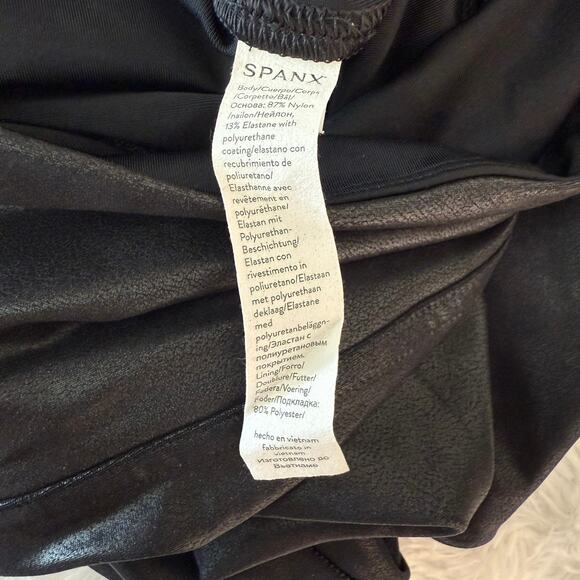 SPANX Moto Faux Leather Leggings | Black Tummy Control Shaping Pants | Large - Picture 6 of 9